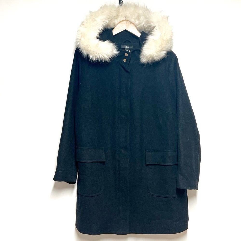 NWOT Ellos Wool and side snap vented Black Parka Coat Womens Sz 24